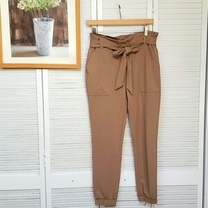 BBJ Los Angeles Tan Knit  Jogger Pants with Paperbag Waist Size M